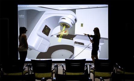Radiation Therapy student using Virtual Environment Radiotherapy Training suite