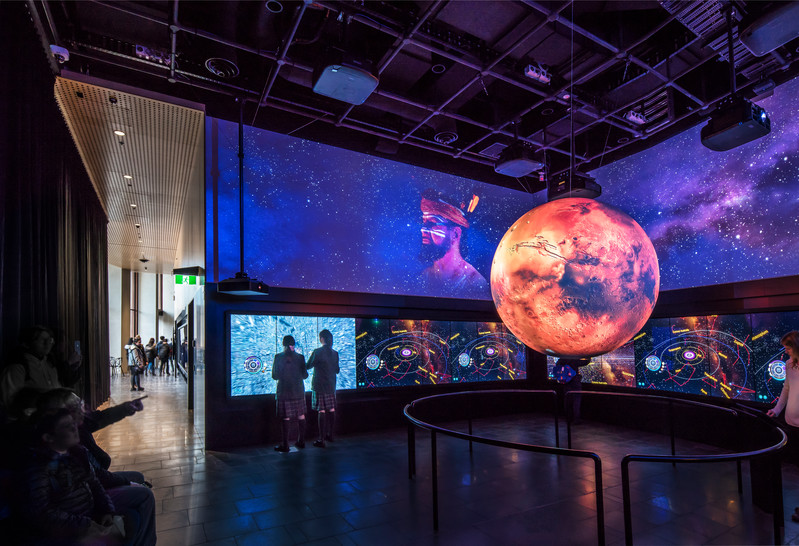 Globe and interactive screens at MOD. museum
