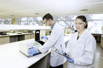 Laboratory medicine students using campus laboratory facilities