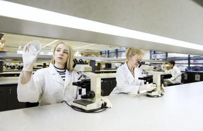 Medical science student using campus laboratory facilities